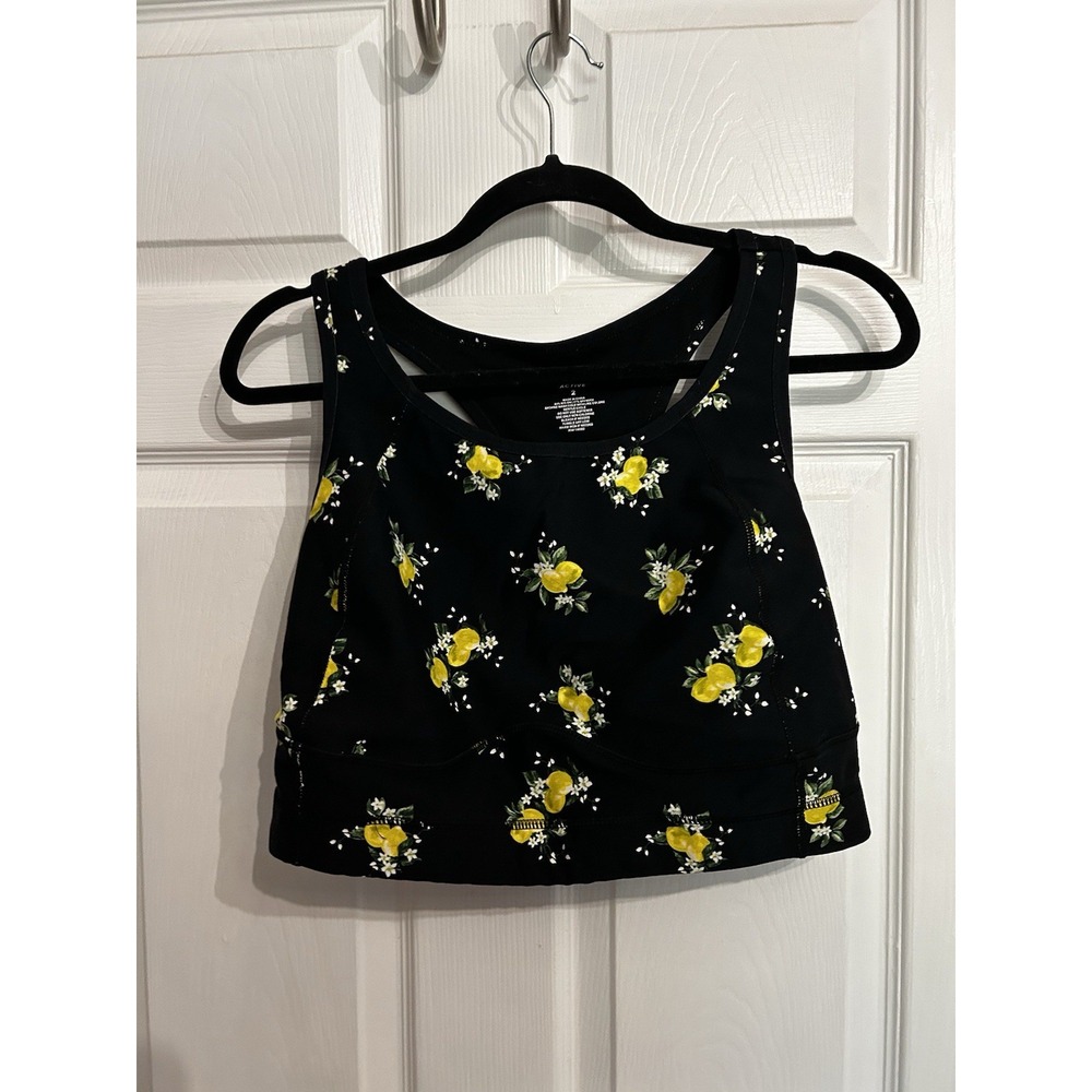 Torrid Active 2 Sports Bra Lemon Print Black Yellow Yoga Gym Casual Comfort